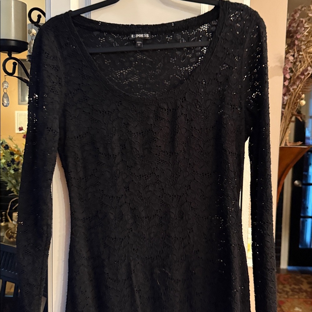 Express Black Lace Scoop Neck Top